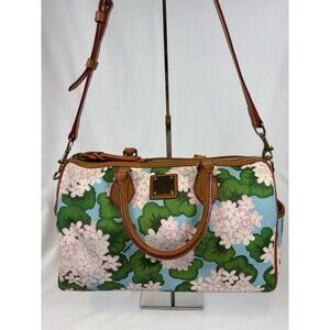 Dooney & Bourke Satchel Bag Shoulder Pink Blue Green Floral Hydrangea Print